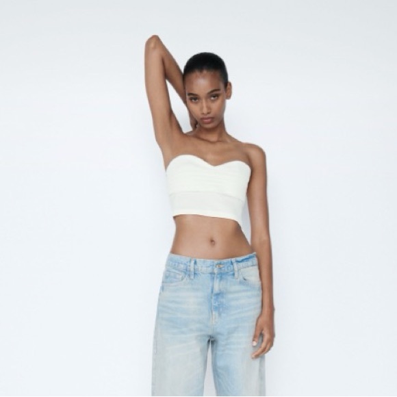 Zara White Pleated Strapless Top - Picture 3 of 6